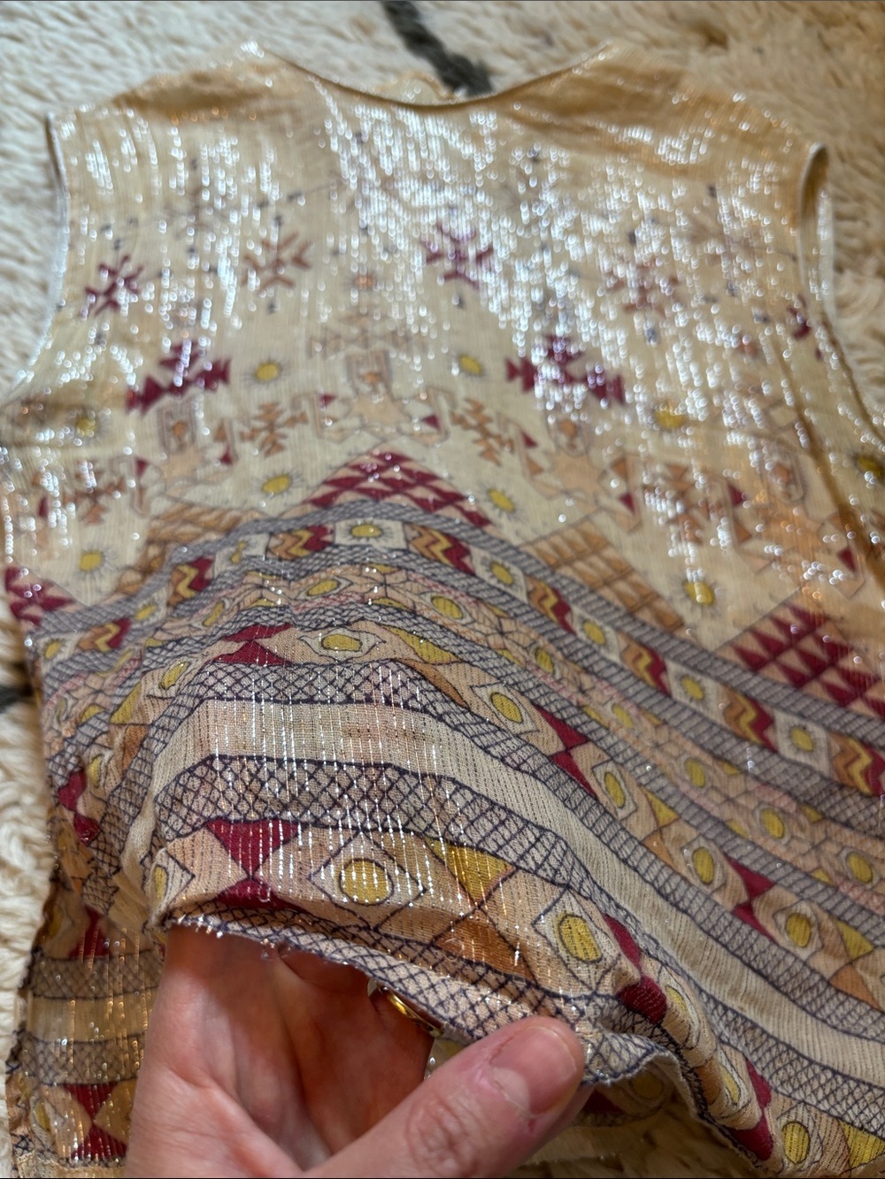 Embroidered Cream Boho Sleeveless Blouse with Red & Yellow Motif - Picture 6 of 16